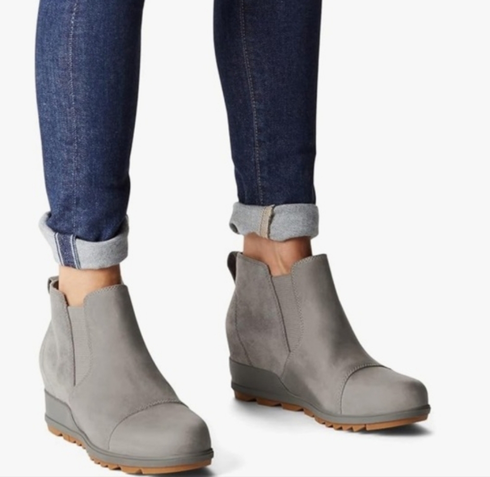 Sorel Evie‎ Pull On Wedge Bootie Gray Leather Size 6US 37EU